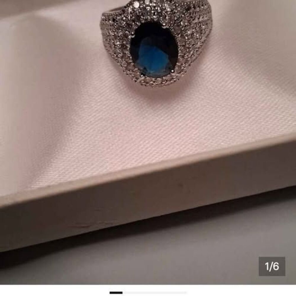 Sterling Silver Deep Blue Halo Cocktail Ring